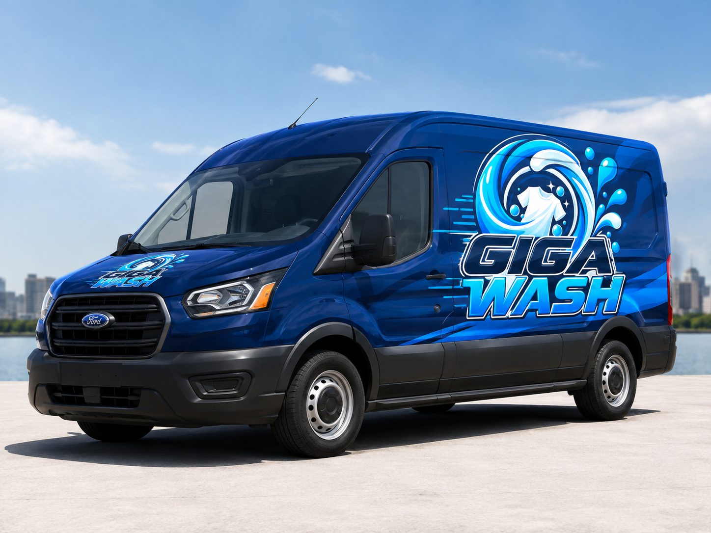Giga Wash branded pickup van