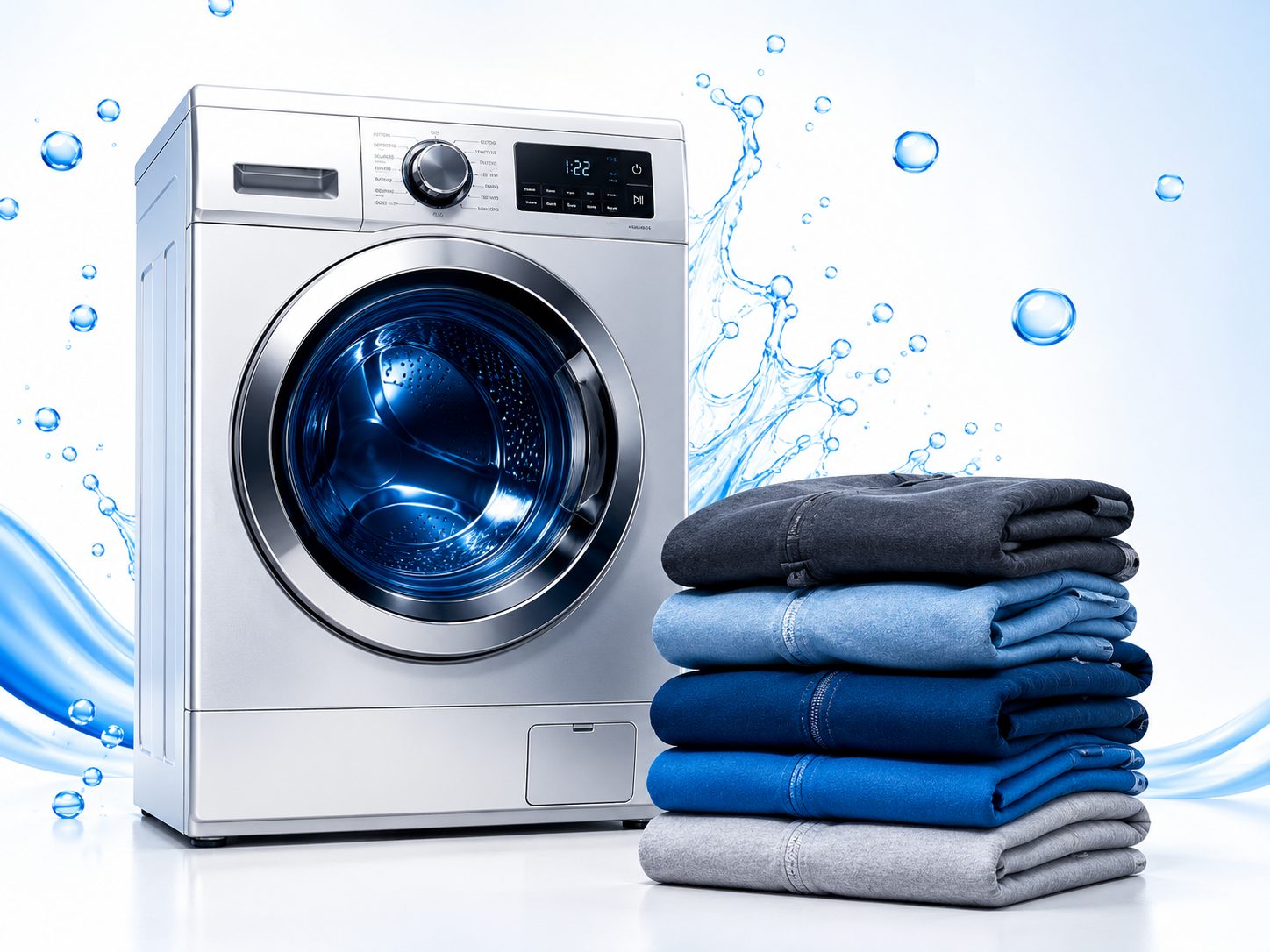 Washing machine with folded clean shirts